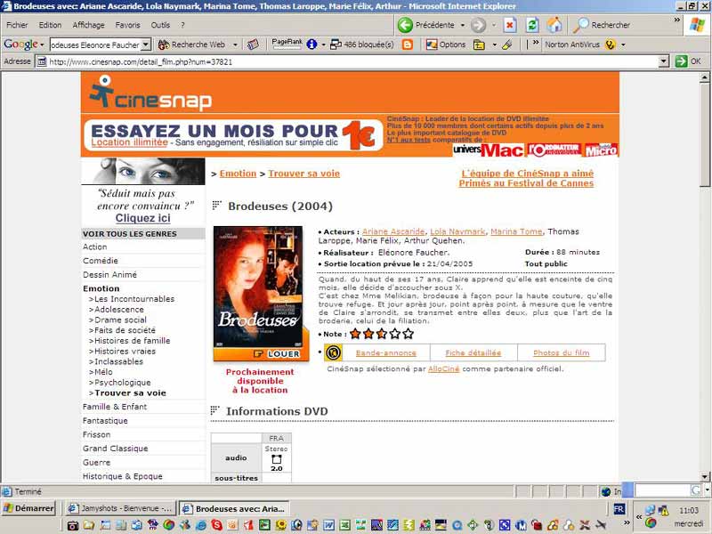 Page Web de Cinesnap.com
