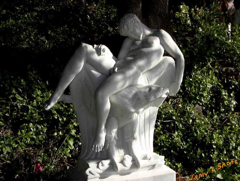 Ephbe et aigle. Terrasse de la piscine.