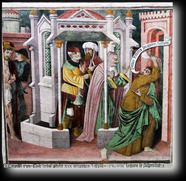 QVALITER JVDAS PROTVLIT XXX ARGENTEOS IN TEMPOS ET ABIENS LAQVEO SE SVSPENDIT